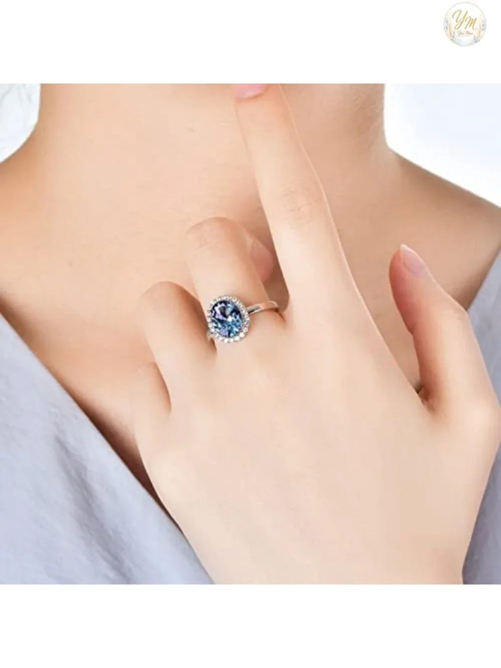 Lab Created Alexandrite Ring 925 Sterling Silver Halo Statement June Birthstone